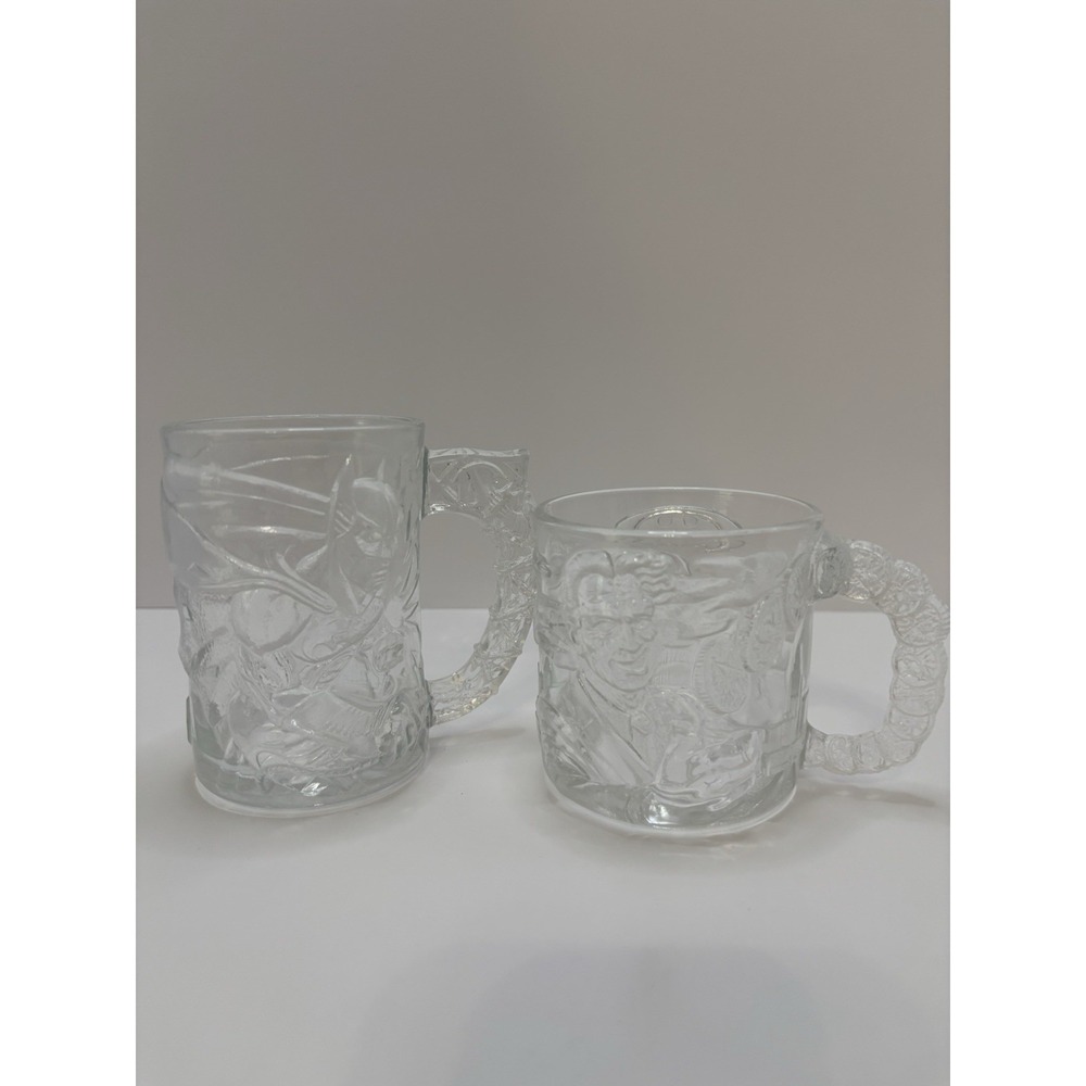VTG 1995 Batman‎ Forever 3-D Mcdonald's Batman & Two Face Glass Mugs Lot Of 2